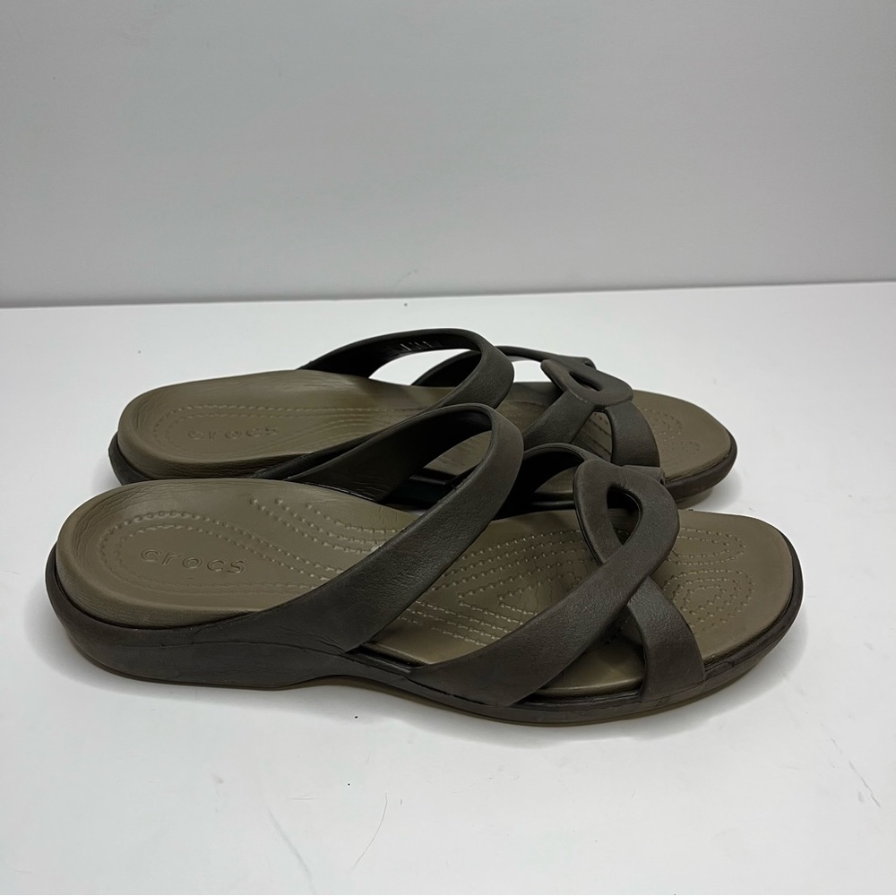CROCS Meleen Twist Brown Strappy Comfort Slide Sandals Women's Size 8 - Picture 6 of 15